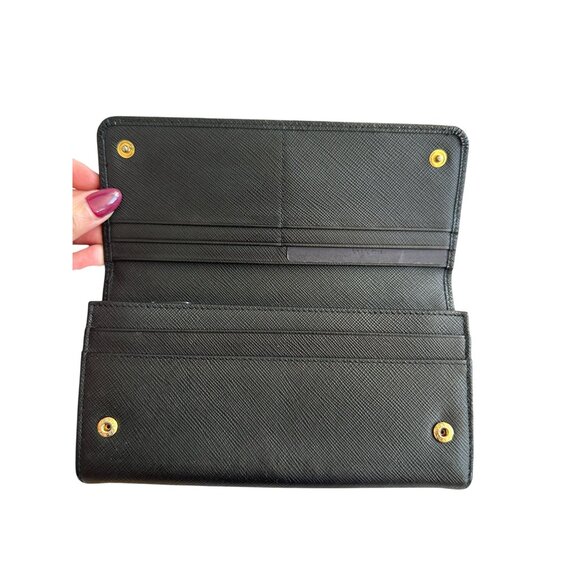 PRADA Black Saffiano Leather Snap Long Wallet - Picture 12 of 12